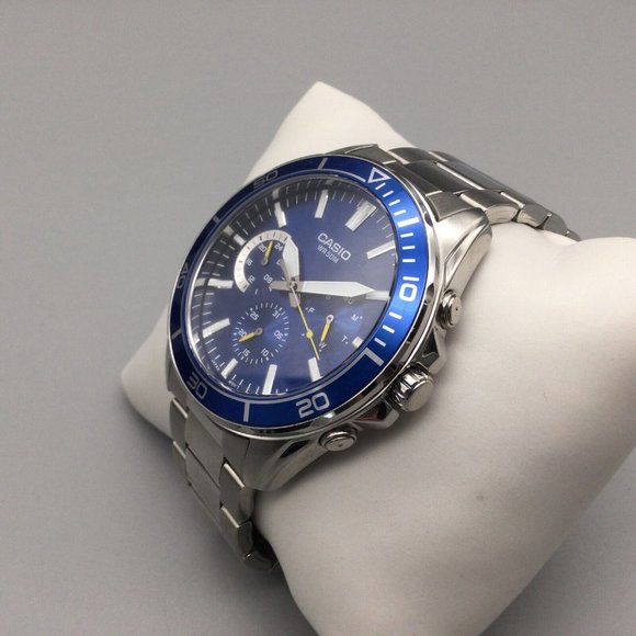 Casio Watch Men Silver Tone Blue Dial 5374 MTD-320 Day Date - Picture 3 of 3